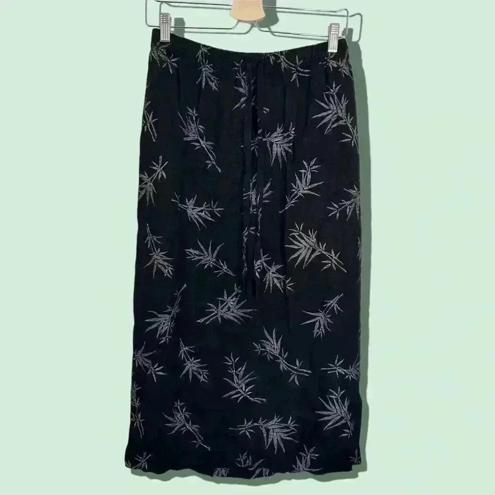 Vintage Leslie Fay Bamboo Print Skirt Women Medium Midi Haberdashery Skirt